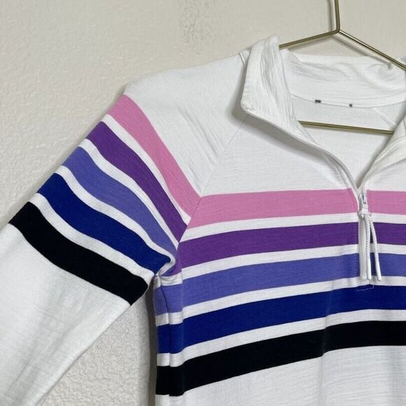 Talbots Sweatshirt XS Small Cozy Crush White Striped 1/4 Zip Pullover UPF 50 - Picture 4 of 11